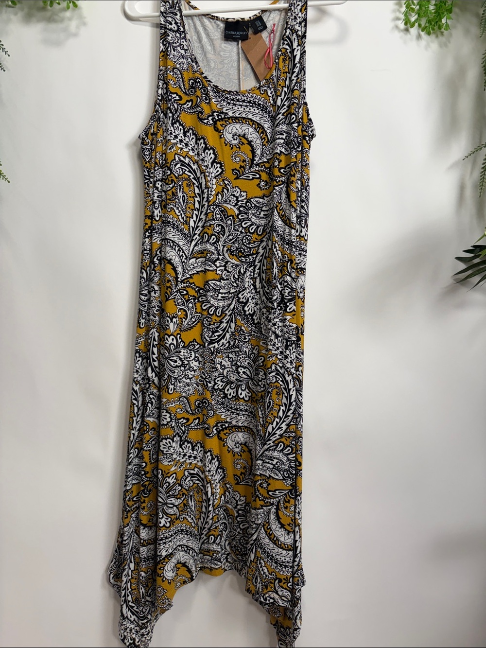 Cynthia Rowley Mustard Yellow Black White Paisley Maxi Dress